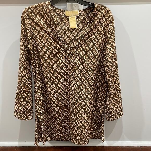MICHAEL Michael Kors Longline Tunic Brown Printer Longsleeves - Picture 2 of 7